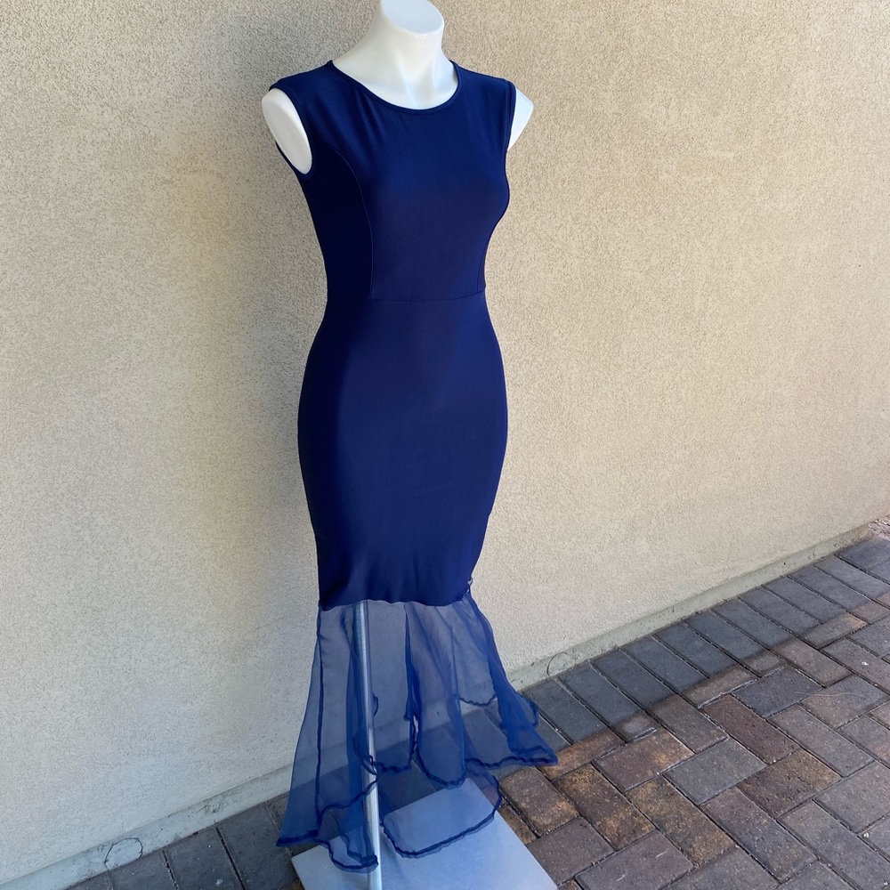 Marine Mermaid Tule Tale Bodycon Cocktail Dress - Picture 4 of 9